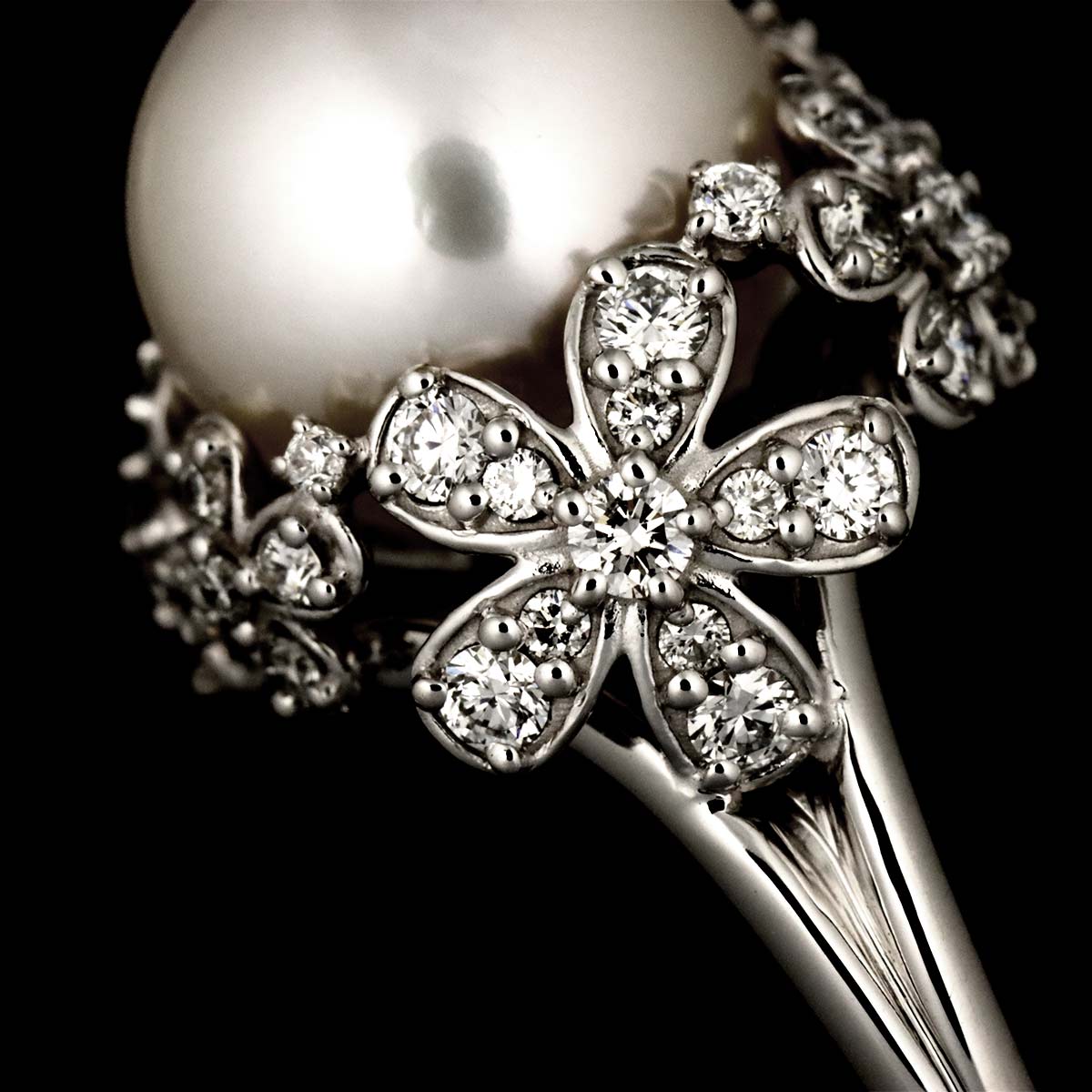 South Sea pearl Diamond 0.45ct Ring 18K WG Size5.5-5.75US