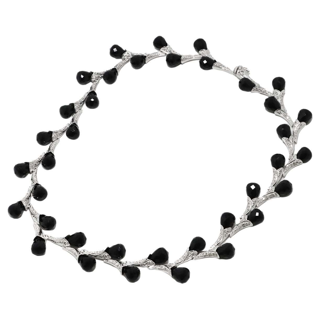 Black Chalcedony Diamond 1.30ct Necklace 18K WG White Gold 750