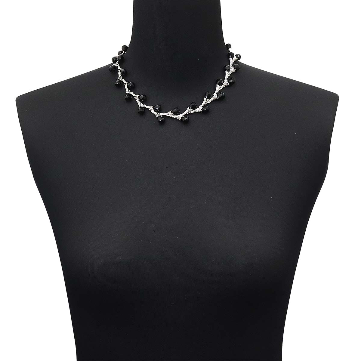 Black Chalcedony Diamond 1.30ct Necklace 18K WG White Gold 750