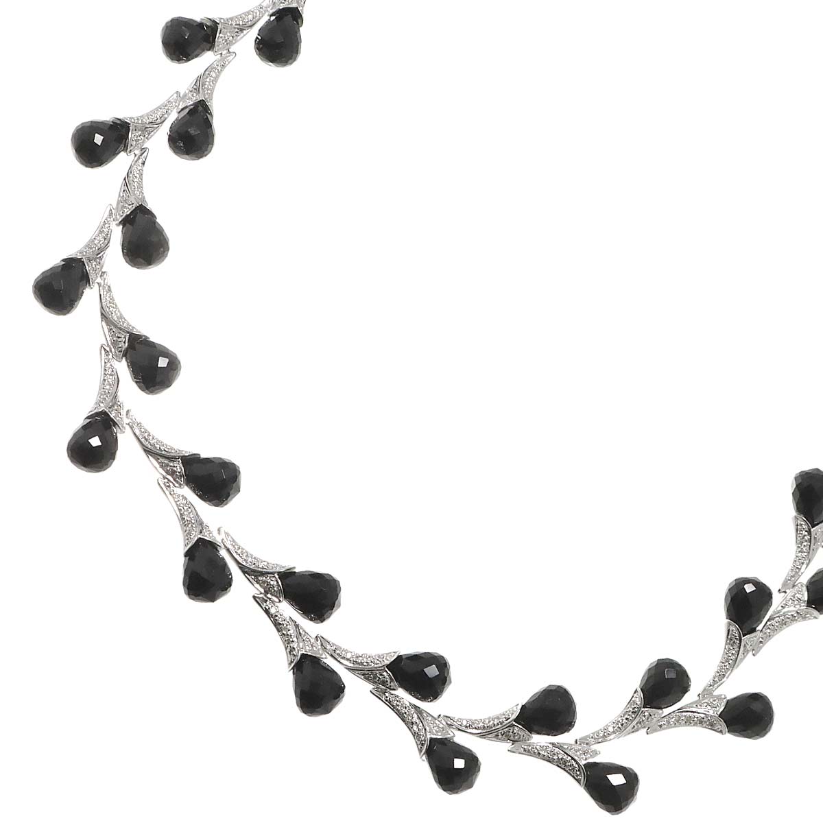 Black Chalcedony Diamond 1.30ct Necklace 18K WG White Gold 750