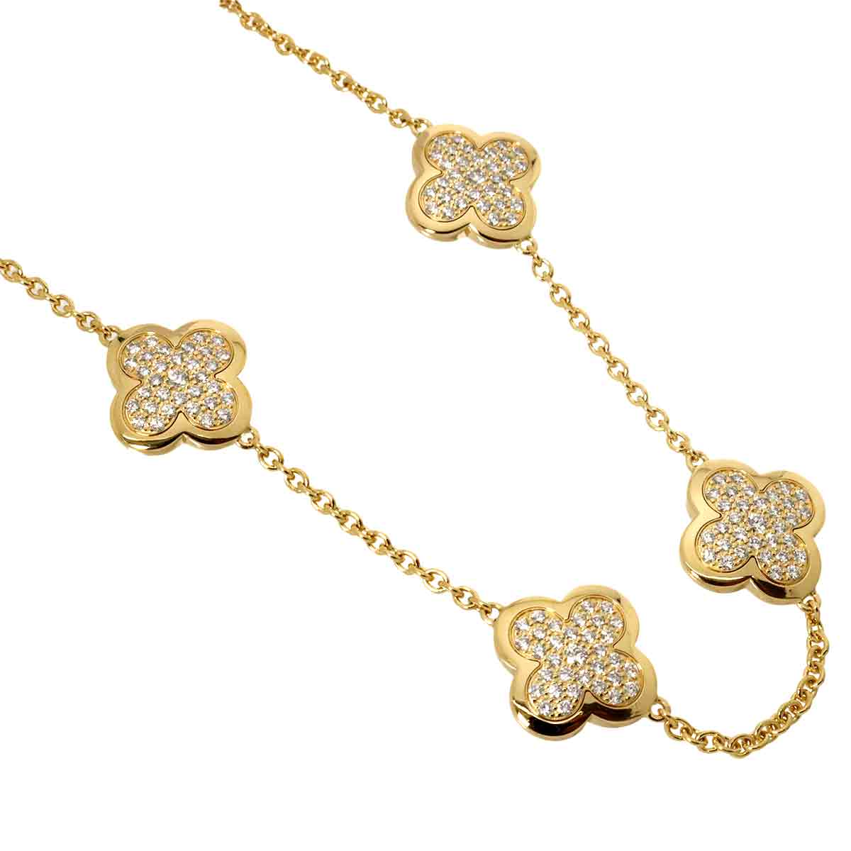Pure Alhambra Pave Diamond 9P Necklace 18K YG 750