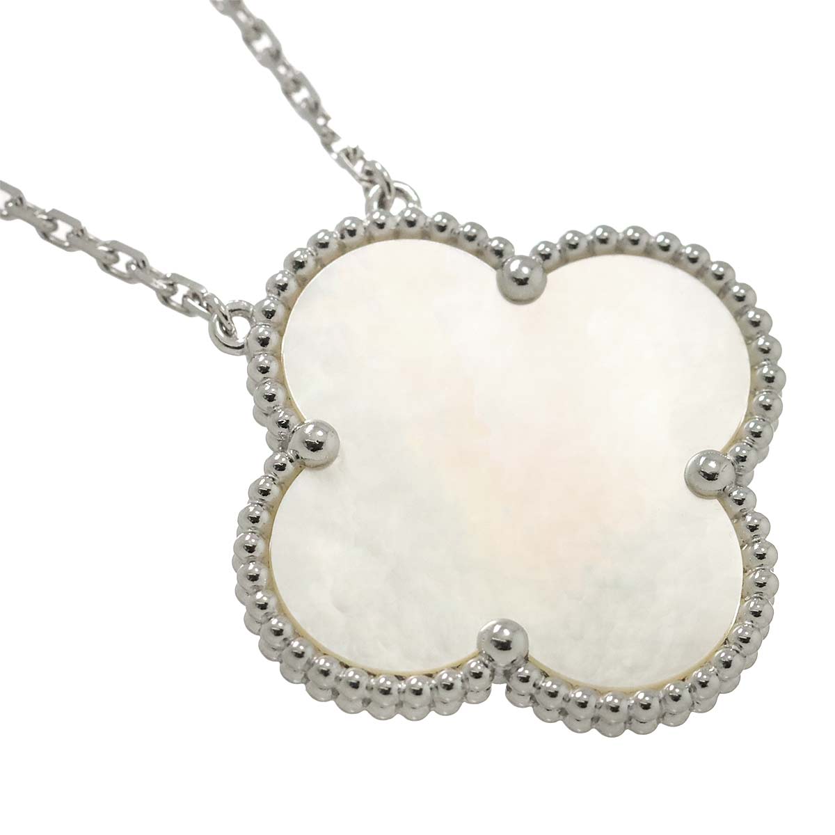 Magic Alhambra Mother of Pearl MOP Necklace 18K WG