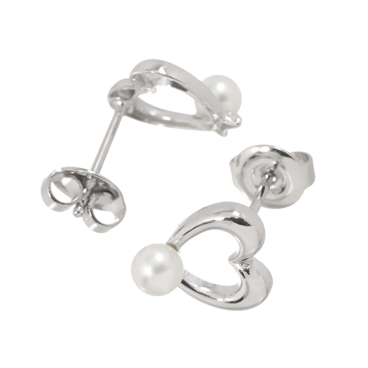 Akoya Pearl 4.0mm Heart Earrings Pierced 18K WG 750