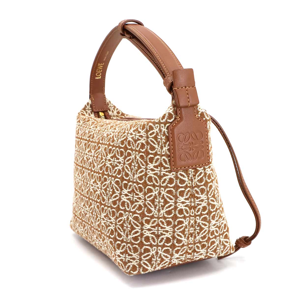 Cubi Small Shulder Bag Canvas Leather Brown Whote Purse