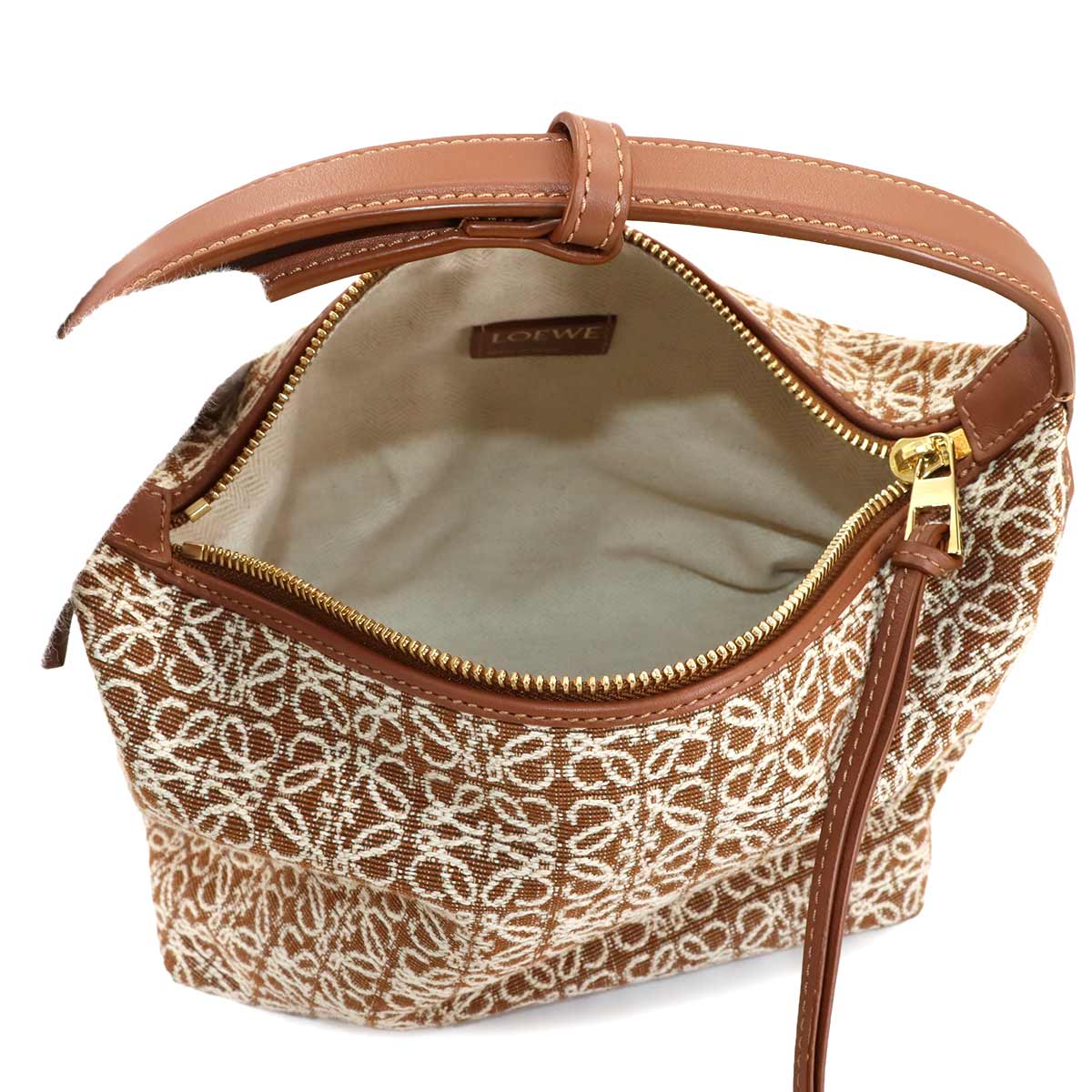 Cubi Small Shulder Bag Canvas Leather Brown Whote Purse