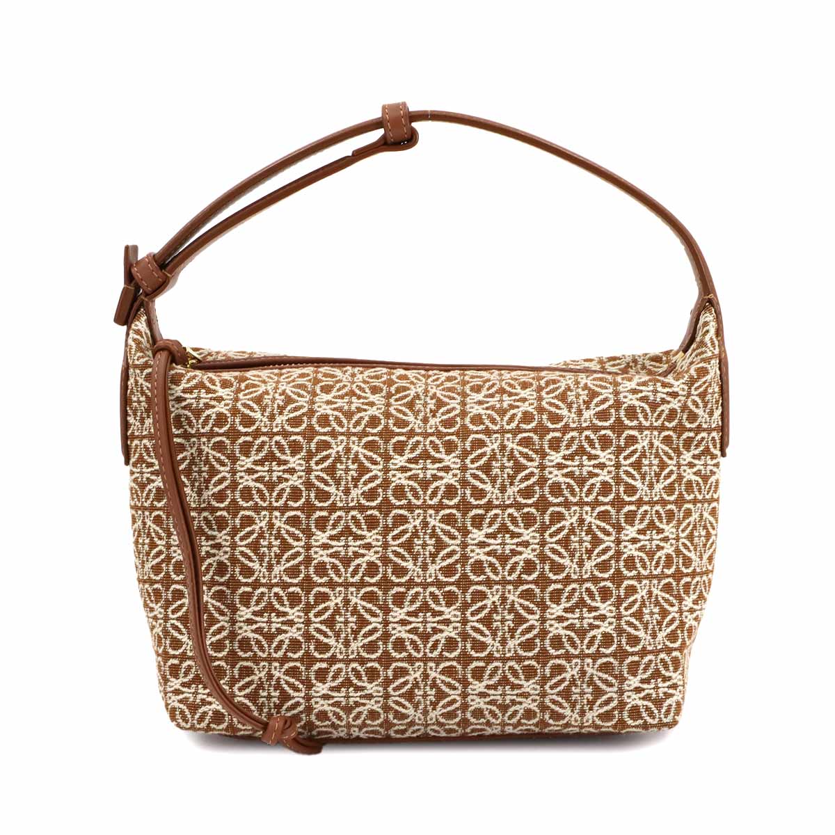 Cubi Small Shulder Bag Canvas Leather Brown Whote Purse