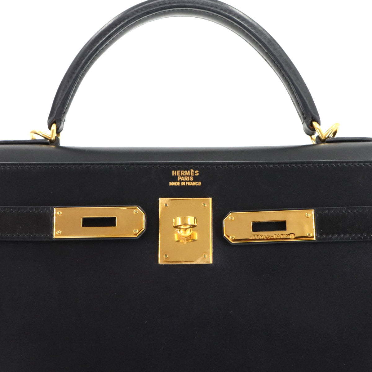 Kelly 32 Box calf Black Hand Bag Purse