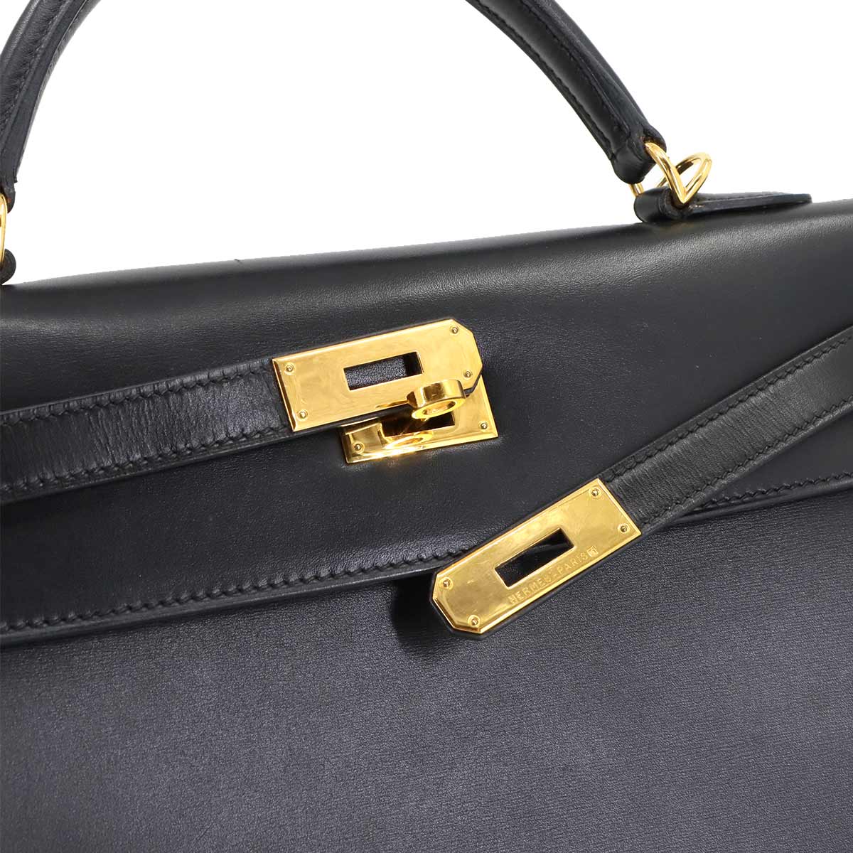 Kelly 32 Box calf Black Hand Bag Purse