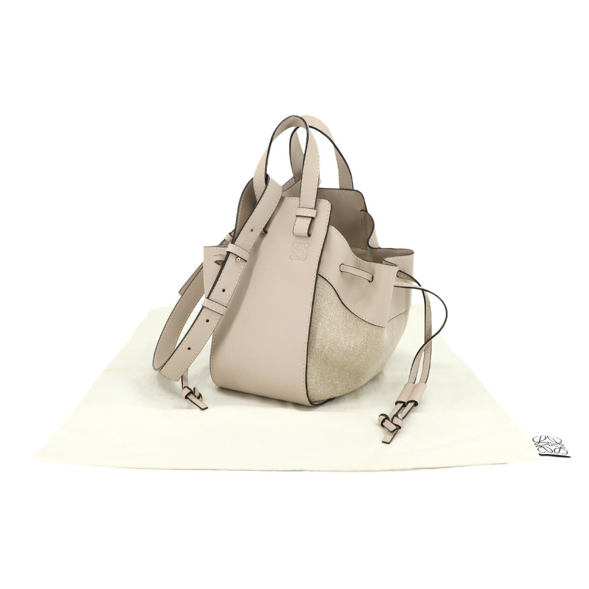 Hammock Drawstring Small Hand Shoulder Bag Leather Canvas Beige