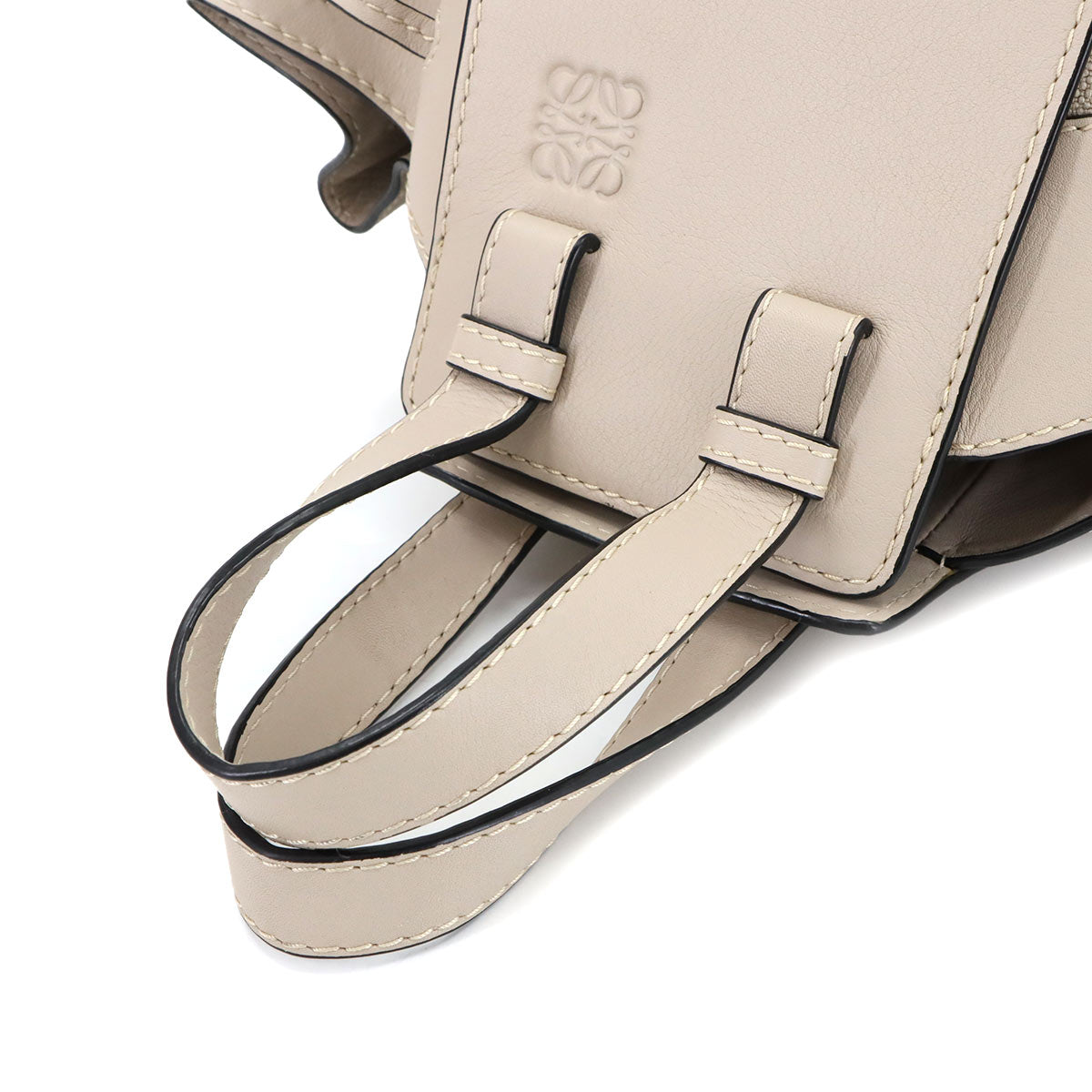 Hammock Drawstring Small Hand Shoulder Bag Leather Canvas Beige