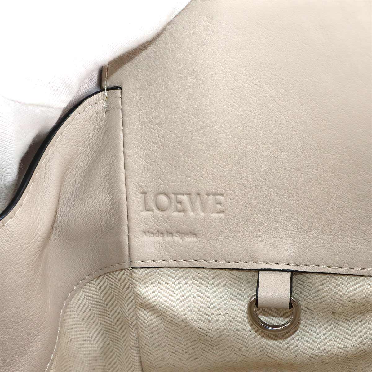 Hammock Drawstring Small Hand Shoulder Bag Leather Canvas Beige