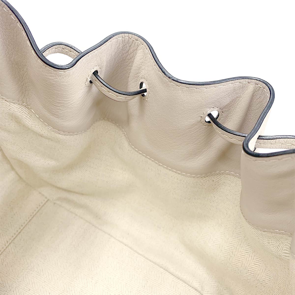 Hammock Drawstring Small Hand Shoulder Bag Leather Canvas Beige