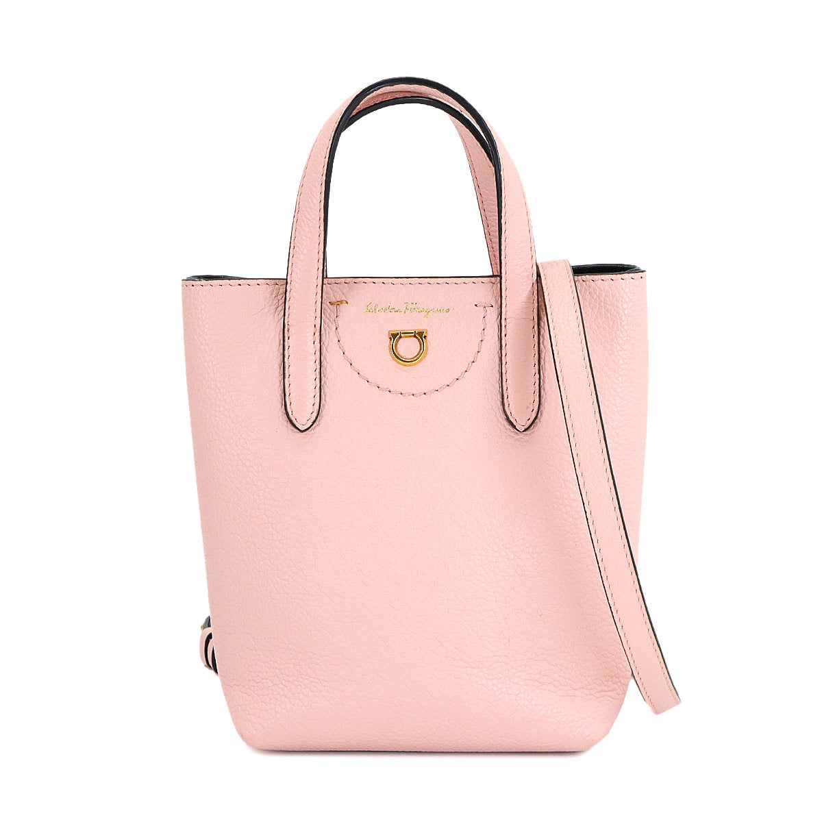 Gancini Hand Shoulder Bag Leather Pink Purse