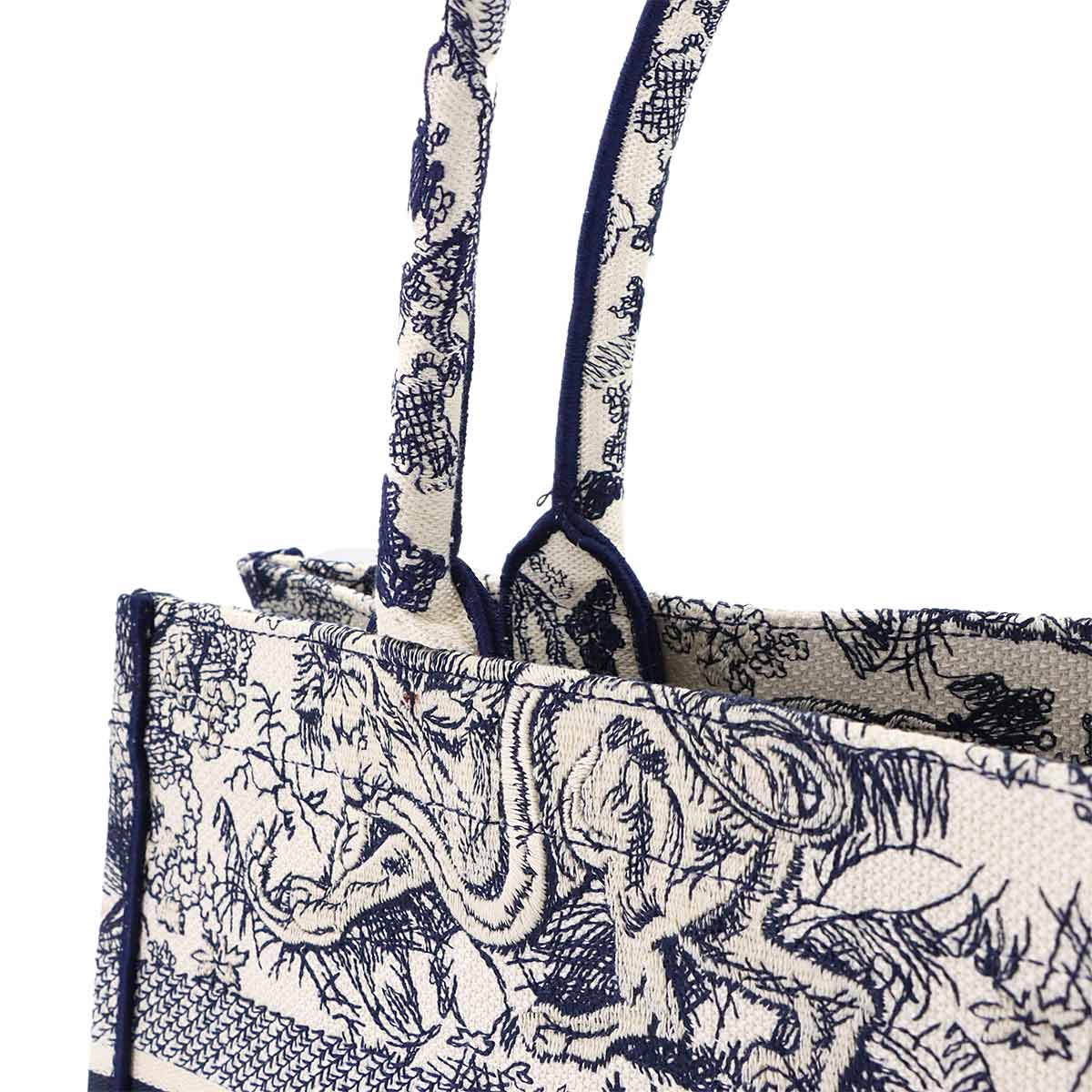 Toile De Jouy Book Tote Medium Bag Canvas Navy M1296ZTDT