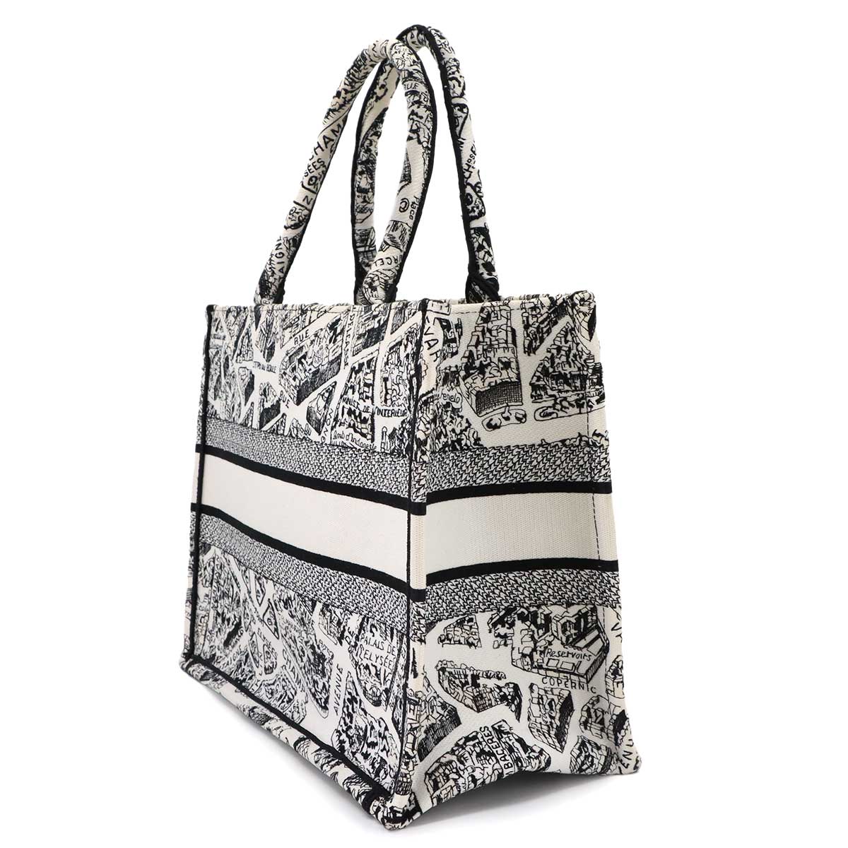 Plan de Paris Book Tote Bag Medium Canvas White Black