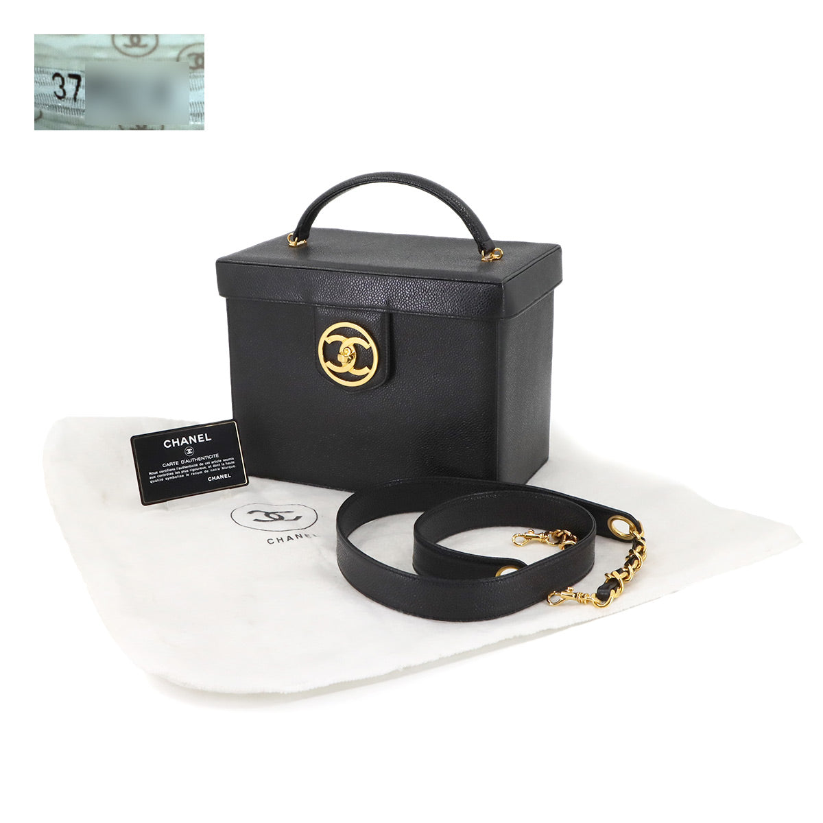 Cavier Skin Vanity 2way Hand Bag Leather Black A01999 Purse