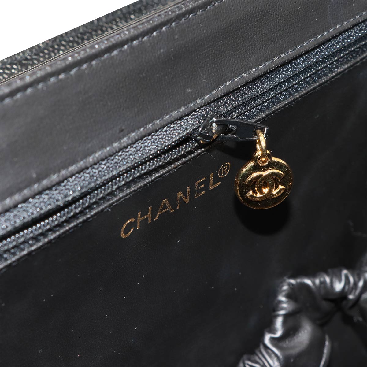 Cavier Skin Vanity 2way Hand Bag Leather Black A01999 Purse