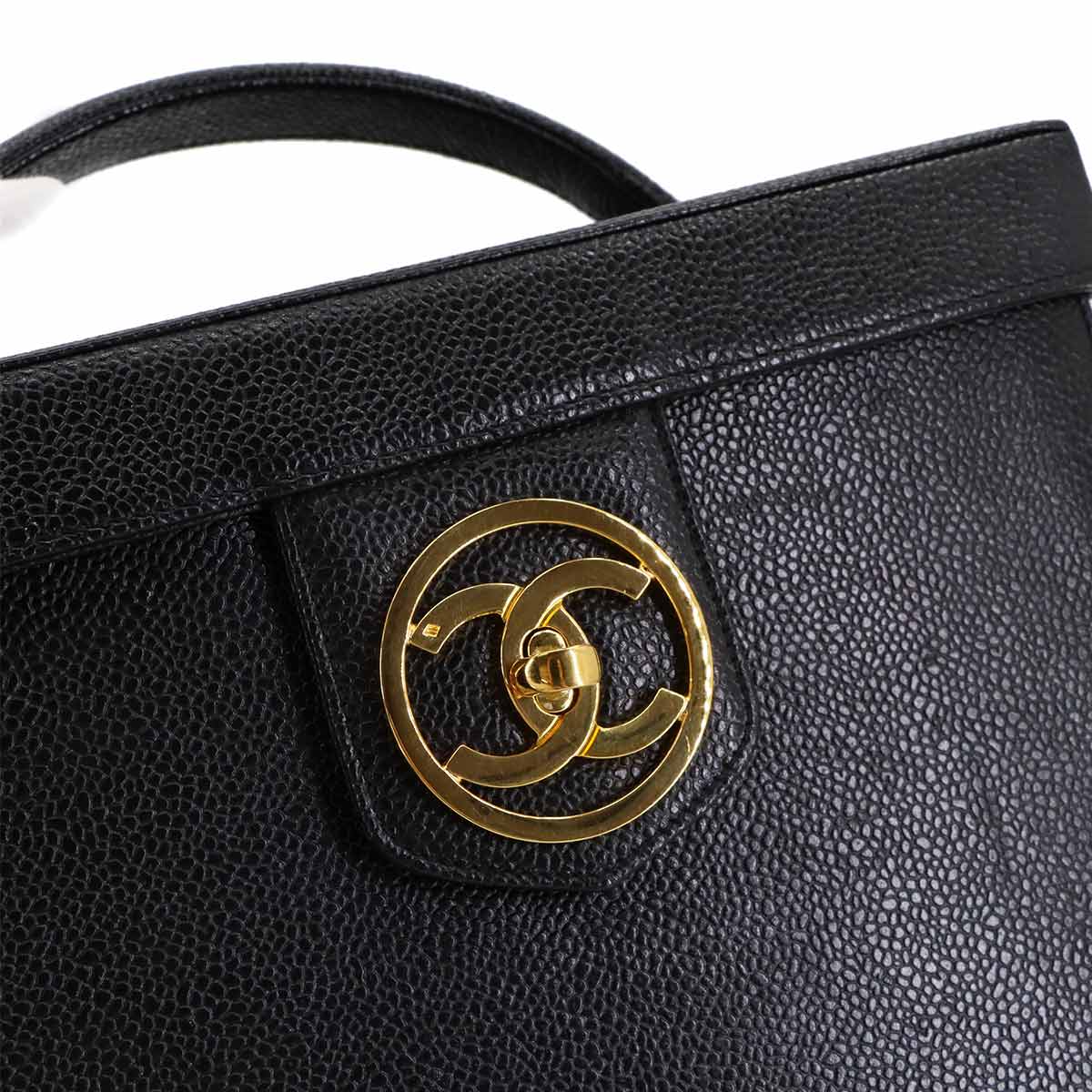 Cavier Skin Vanity 2way Hand Bag Leather Black A01999 Purse