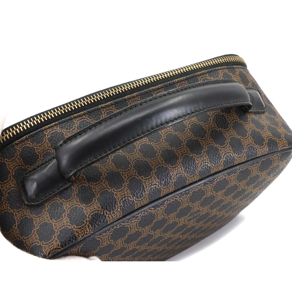 CELINE Macadam Vanity Hand Shoulder Bag PVC Leather Black Brown Vintage