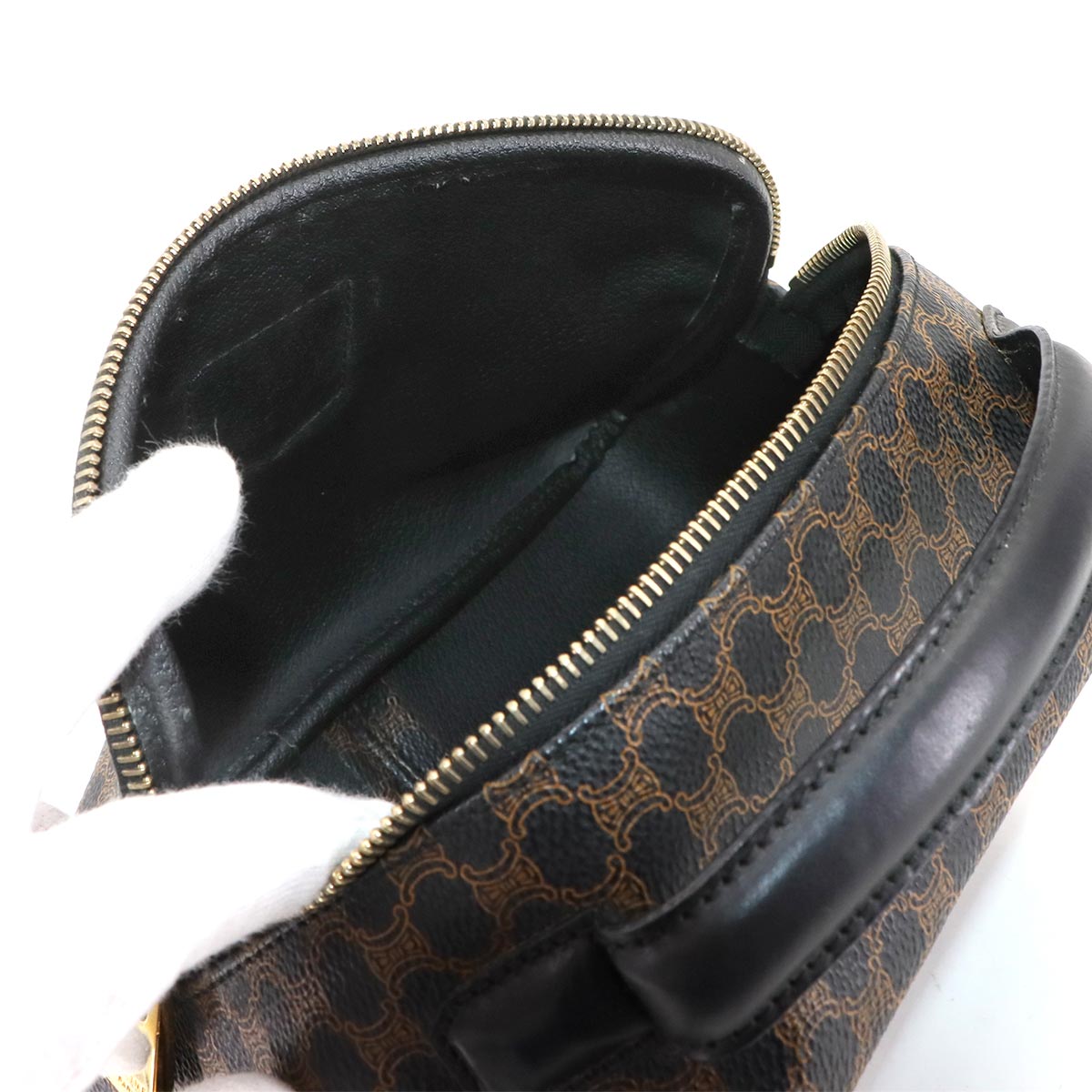 CELINE Macadam Vanity Hand Shoulder Bag PVC Leather Black Brown Vintage