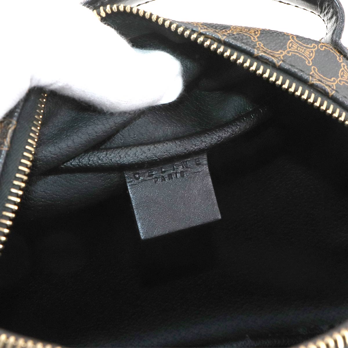 CELINE Macadam Vanity Hand Shoulder Bag PVC Leather Black Brown Vintage