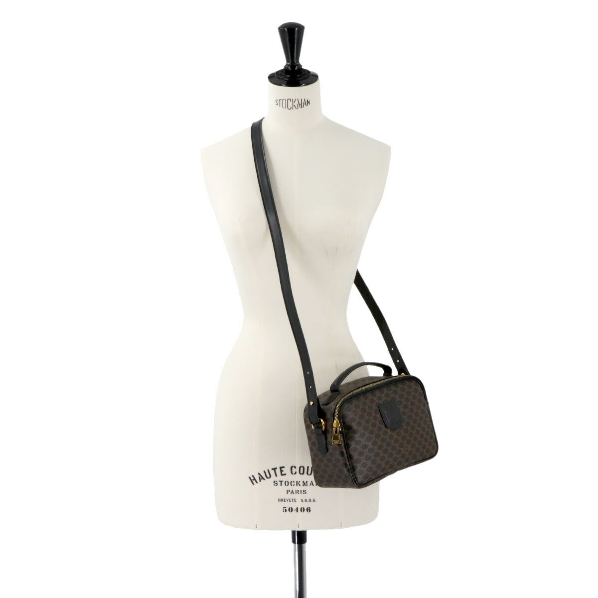 CELINE Macadam Vanity Hand Shoulder Bag PVC Leather Black Brown Vintage