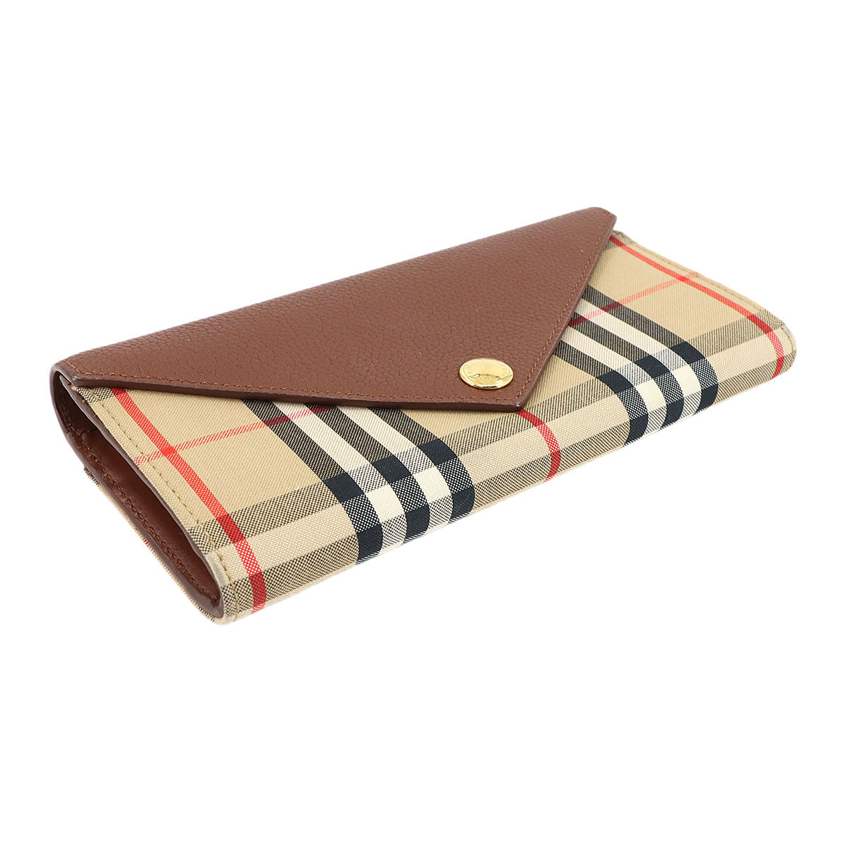 BURBERRY Vintage Check Long Wallet Canvas Leather Brown Beige