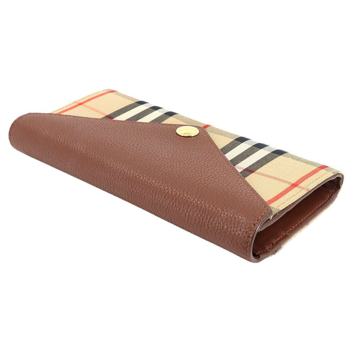 BURBERRY Vintage Check Long Wallet Canvas Leather Brown Beige