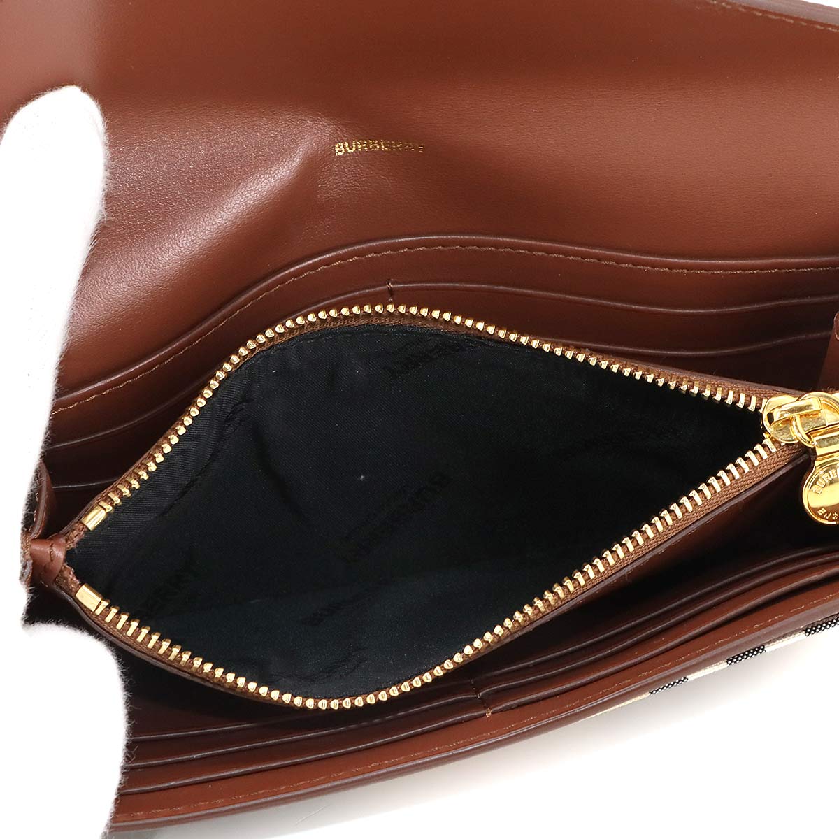 BURBERRY Vintage Check Long Wallet Canvas Leather Brown Beige