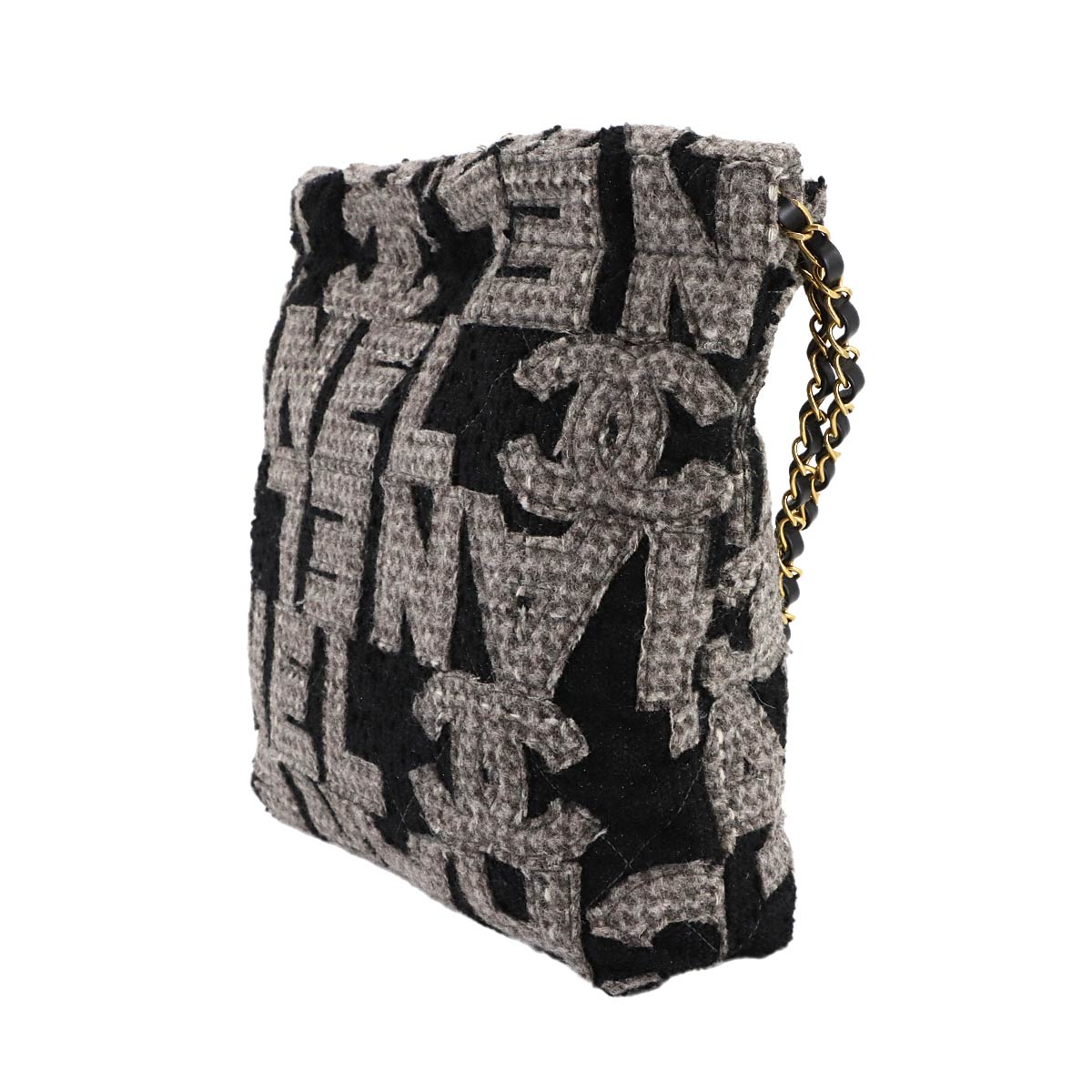 22 Small Chain Shoulder Bag Tweed Leather Black Gray AS3260