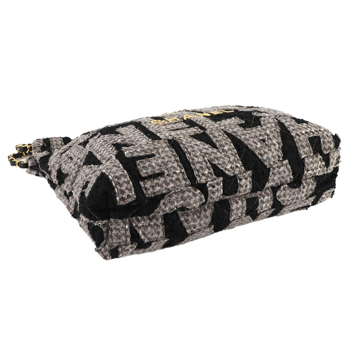 22 Small Chain Shoulder Bag Tweed Leather Black Gray AS3260