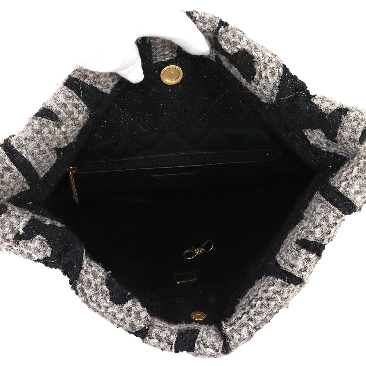 22 Small Chain Shoulder Bag Tweed Leather Black Gray AS3260