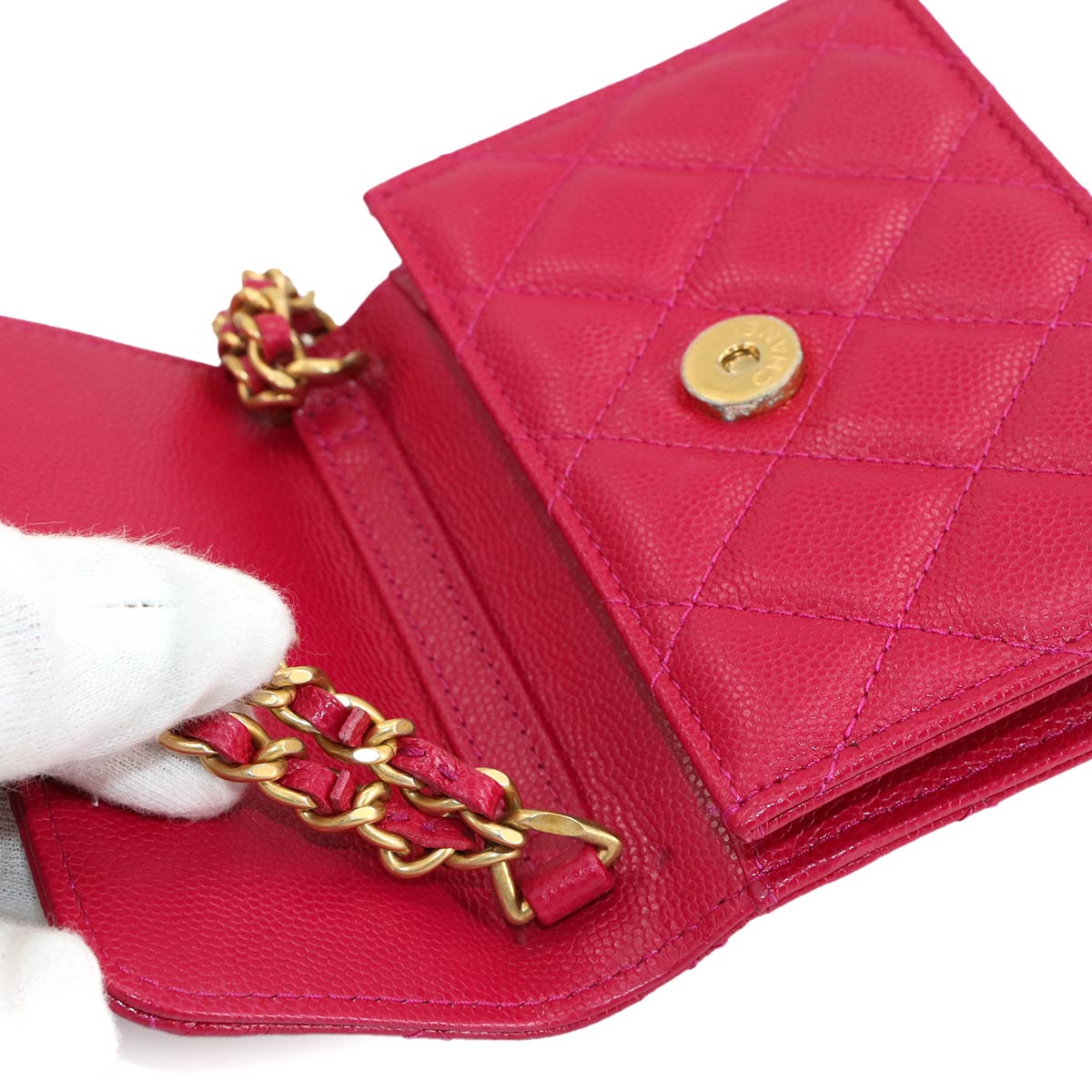 Matelasse Chain Wallet Coin case Leather Pink AP2857 Purse