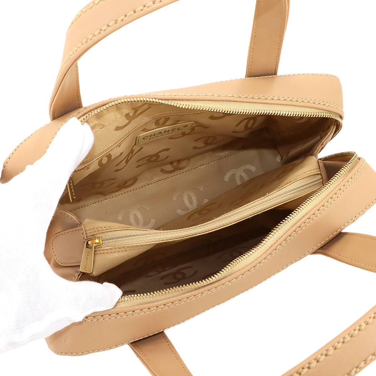 Wild Stitch Hand Bag Leather Beige A20666 Purse