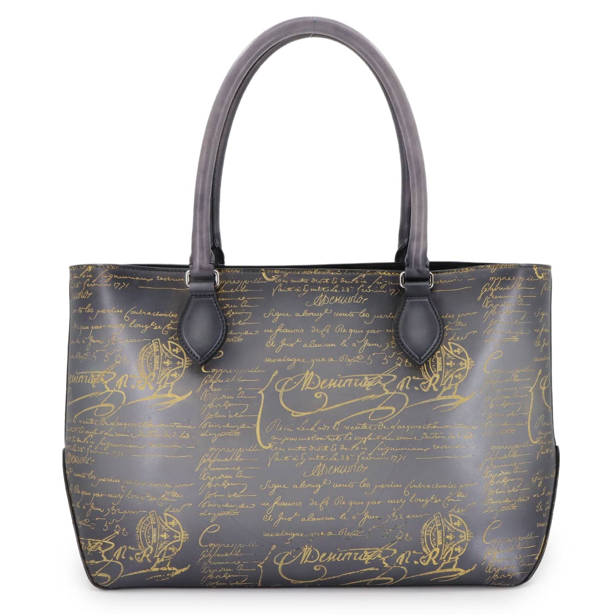 Calligraphy Toujours Tote Bag Venezia Leather Gray Gold