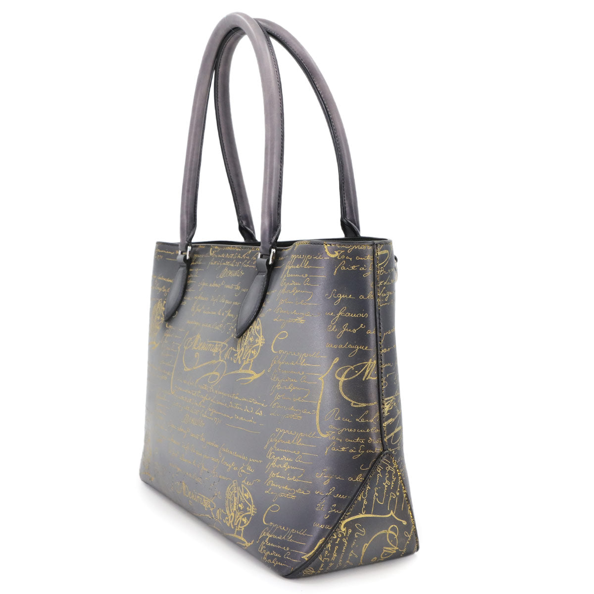Calligraphy Toujours Tote Bag Venezia Leather Gray Gold