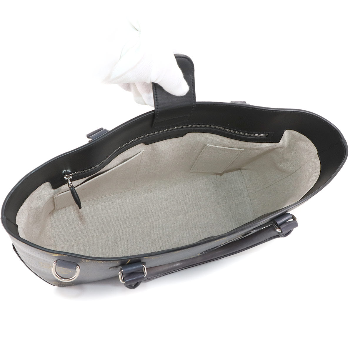 Calligraphy Toujours Tote Bag Venezia Leather Gray Gold