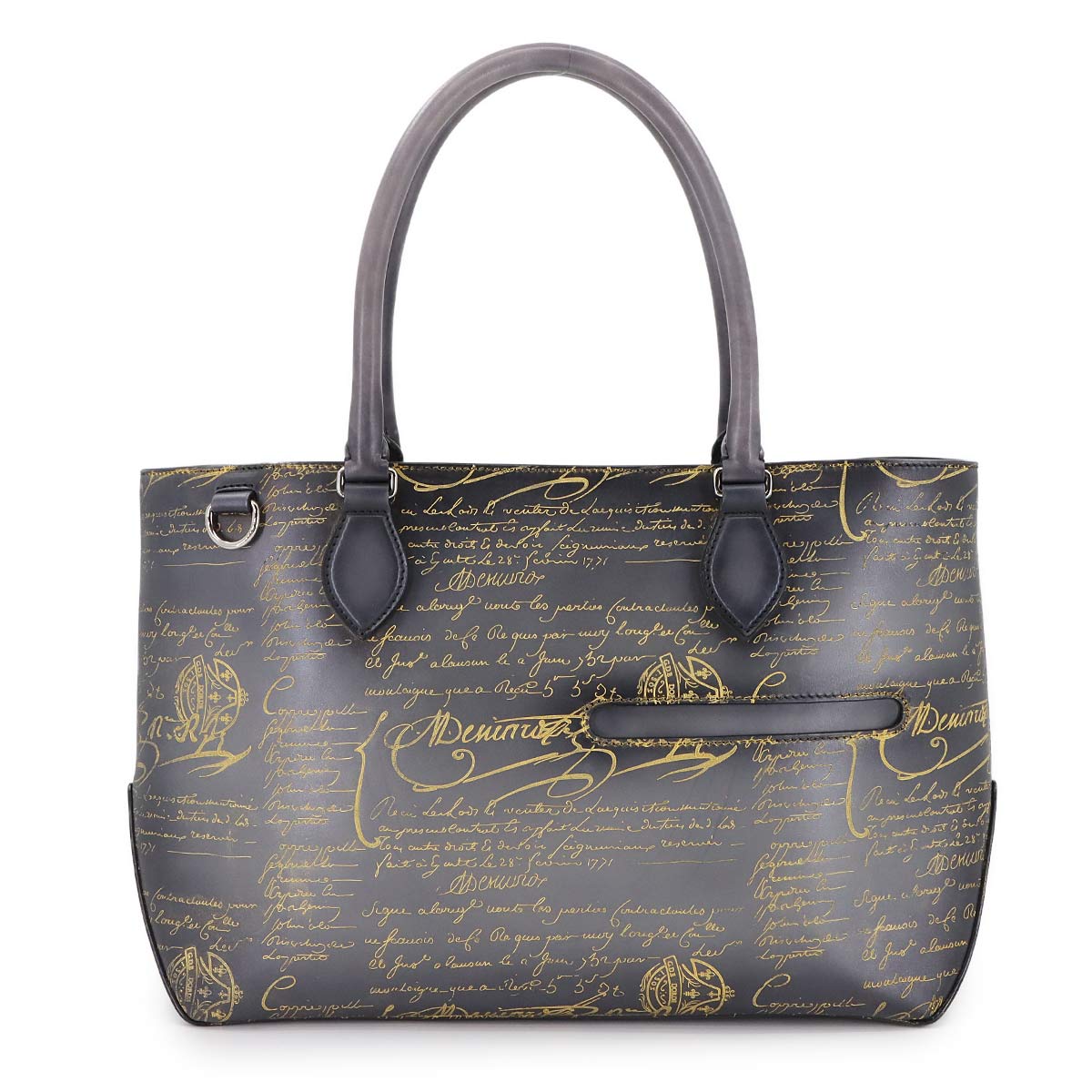 Calligraphy Toujours Tote Bag Venezia Leather Gray Gold