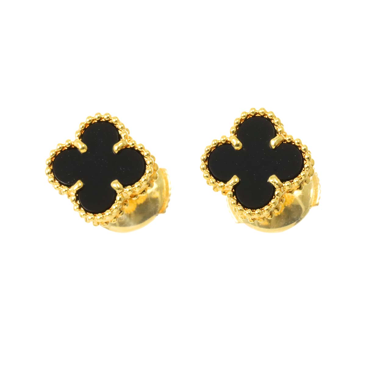 Sweet Alhambra Onyx Earrings Pierced 18K YG 750