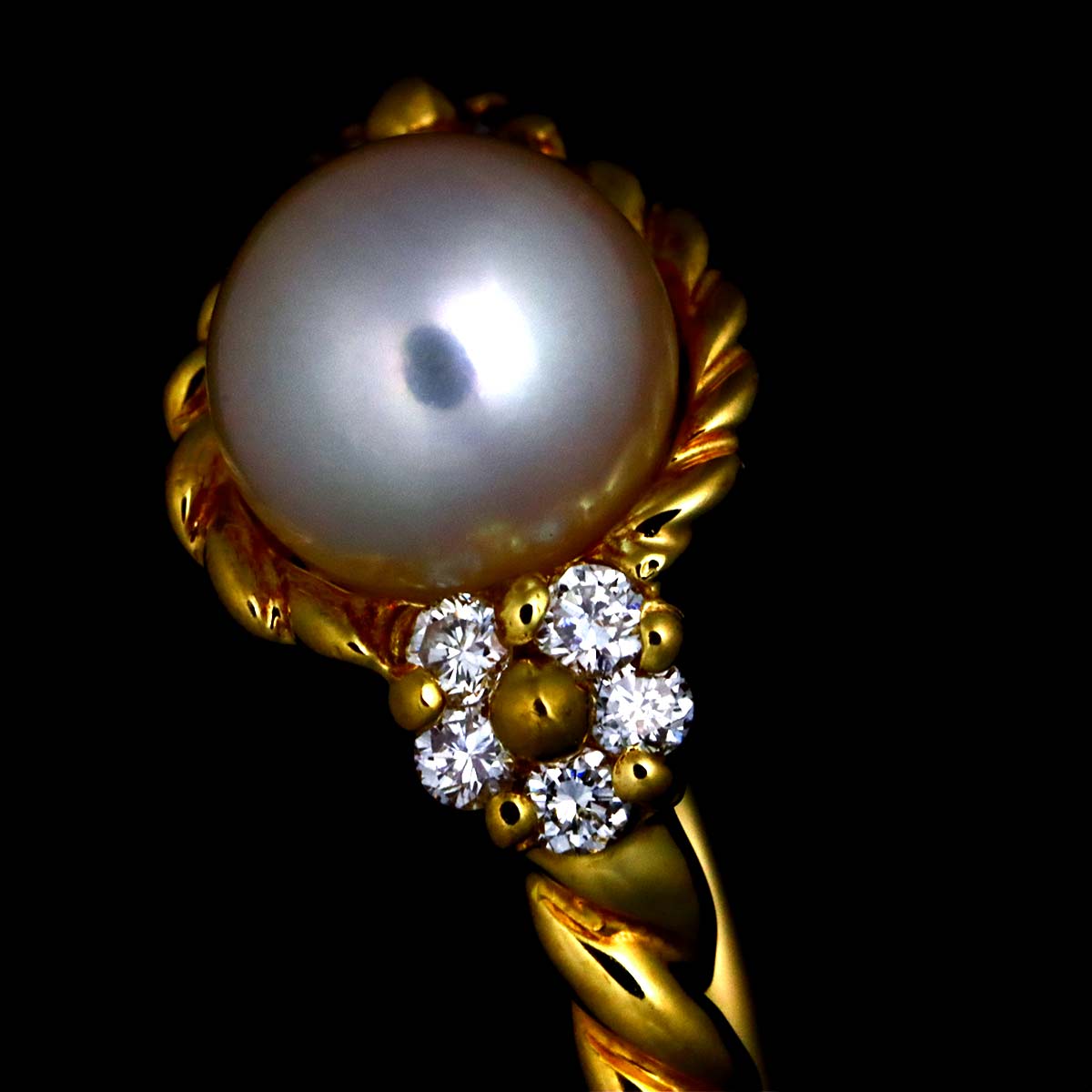 Akoya Pearl Diamond Ring 18K YG 750 Size4.75-5(US)