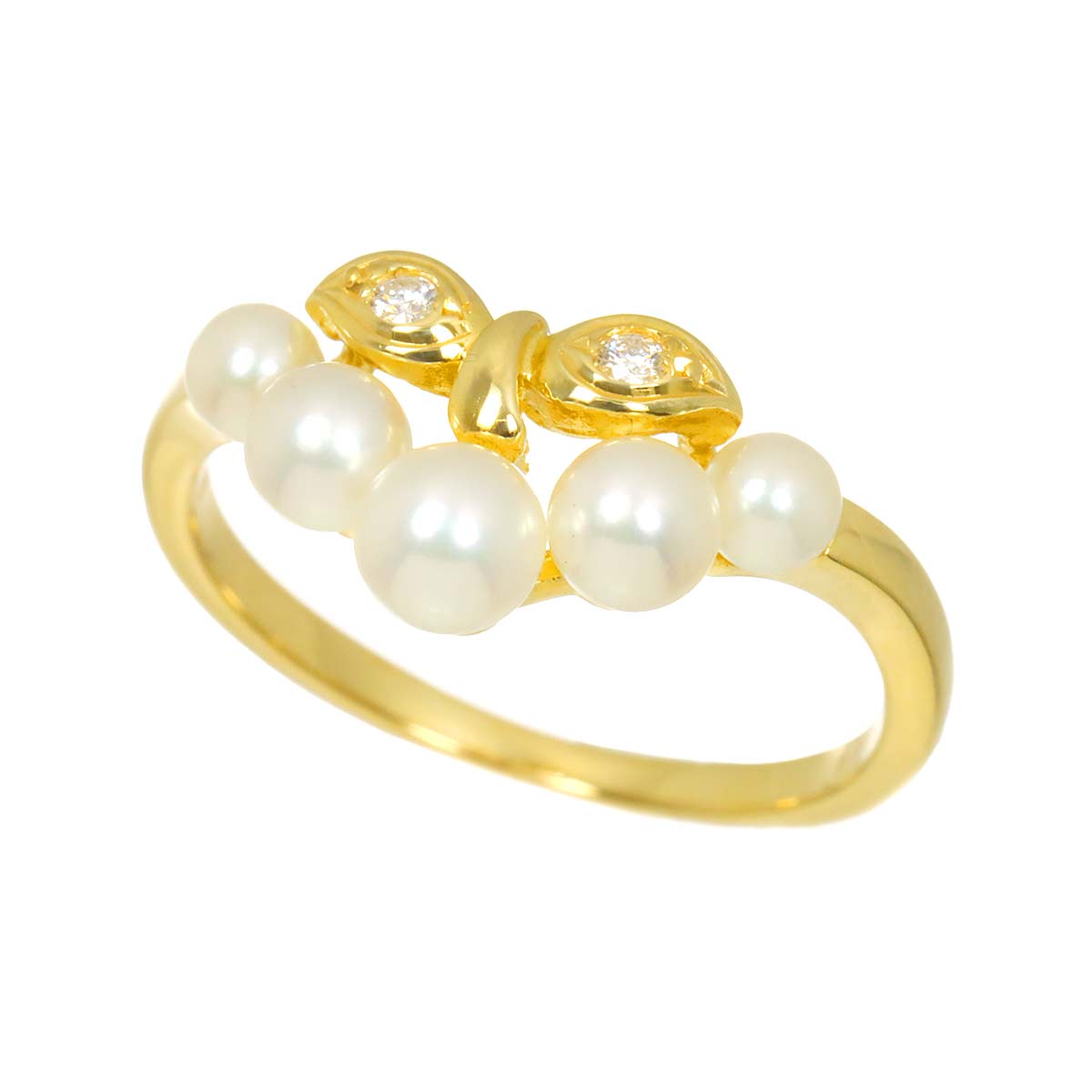 Baby Pearl 4.2-3.1mm Diamond Ring 18K YG 750 size5.5-5.75(US)