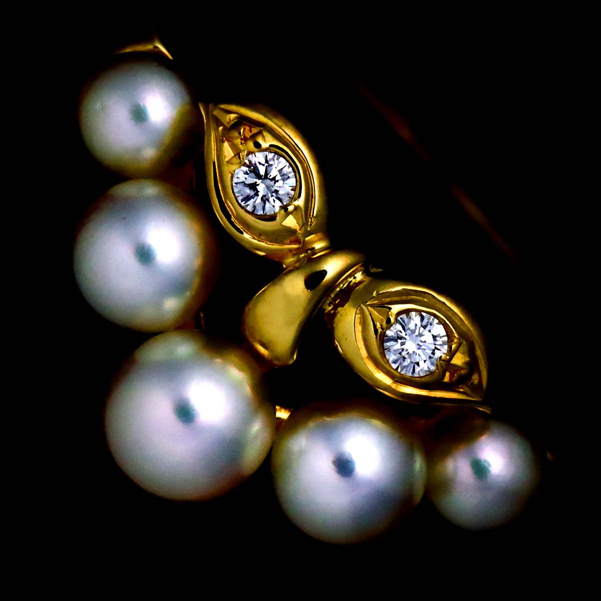 Baby Pearl 4.2-3.1mm Diamond Ring 18K YG 750 size5.5-5.75(US)