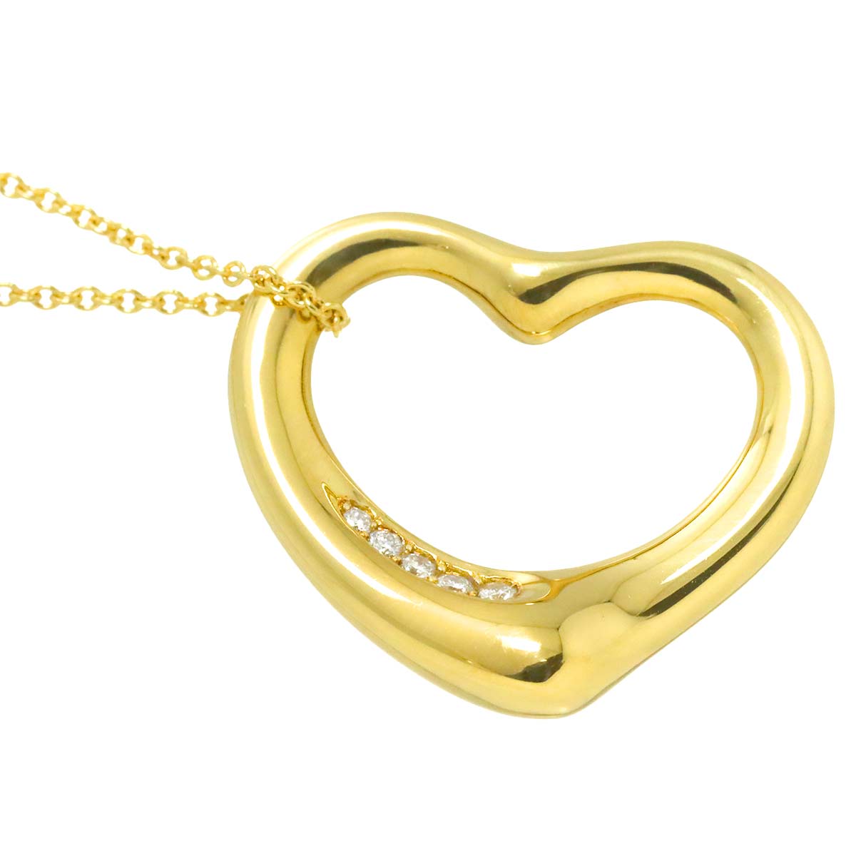 Open Heart Diamond Necklace 18K Yellow Gold 750