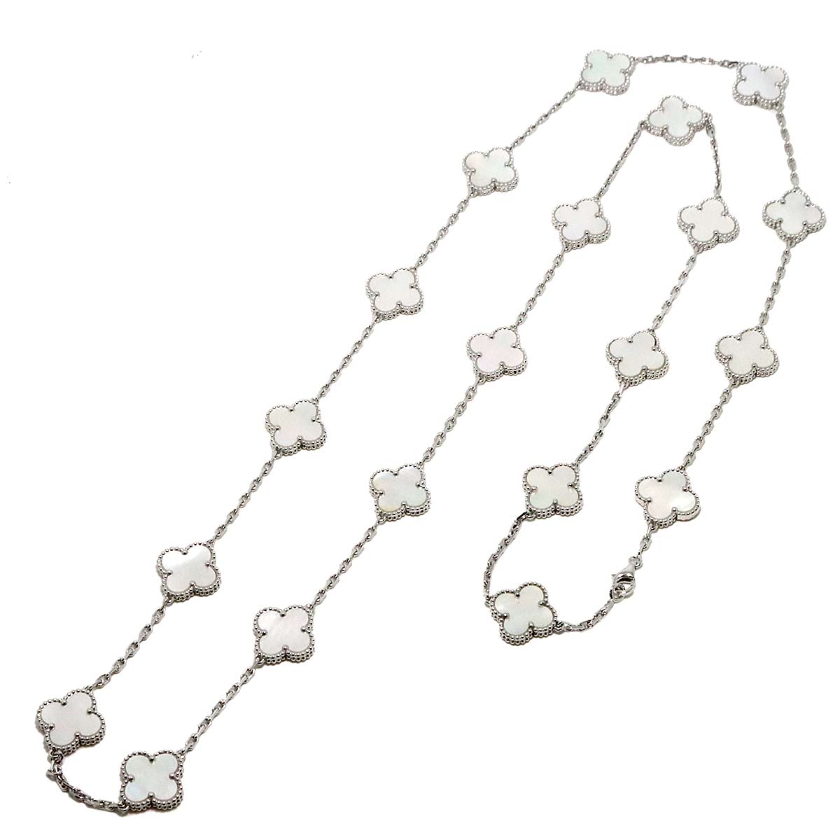 Vintage Alhambra Mother of Pearl Long Necklace 18K WG