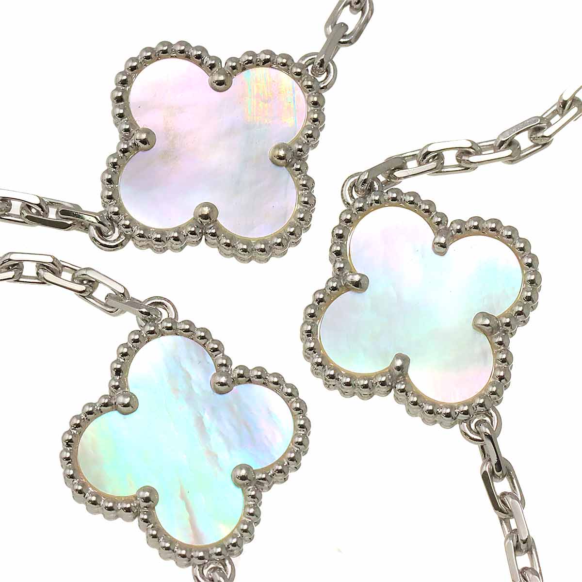 Vintage Alhambra Mother of Pearl Long Necklace 18K WG