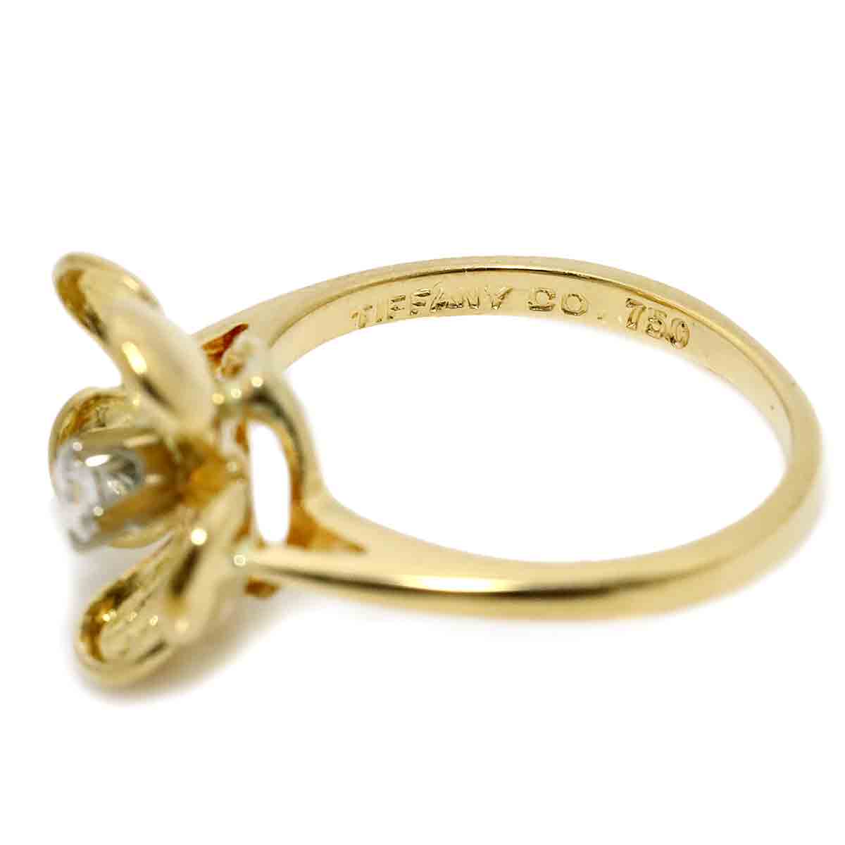 Flower Diamond Ring 18K Yellow Gold 750 Size4(US)