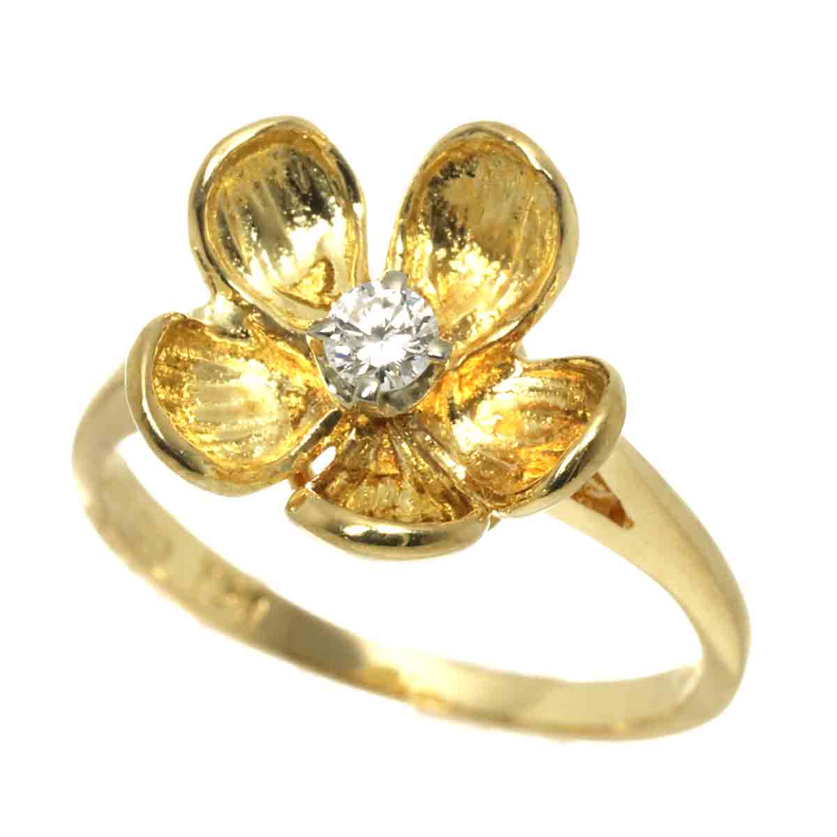Flower Diamond Ring 18K Yellow Gold 750 Size4(US)