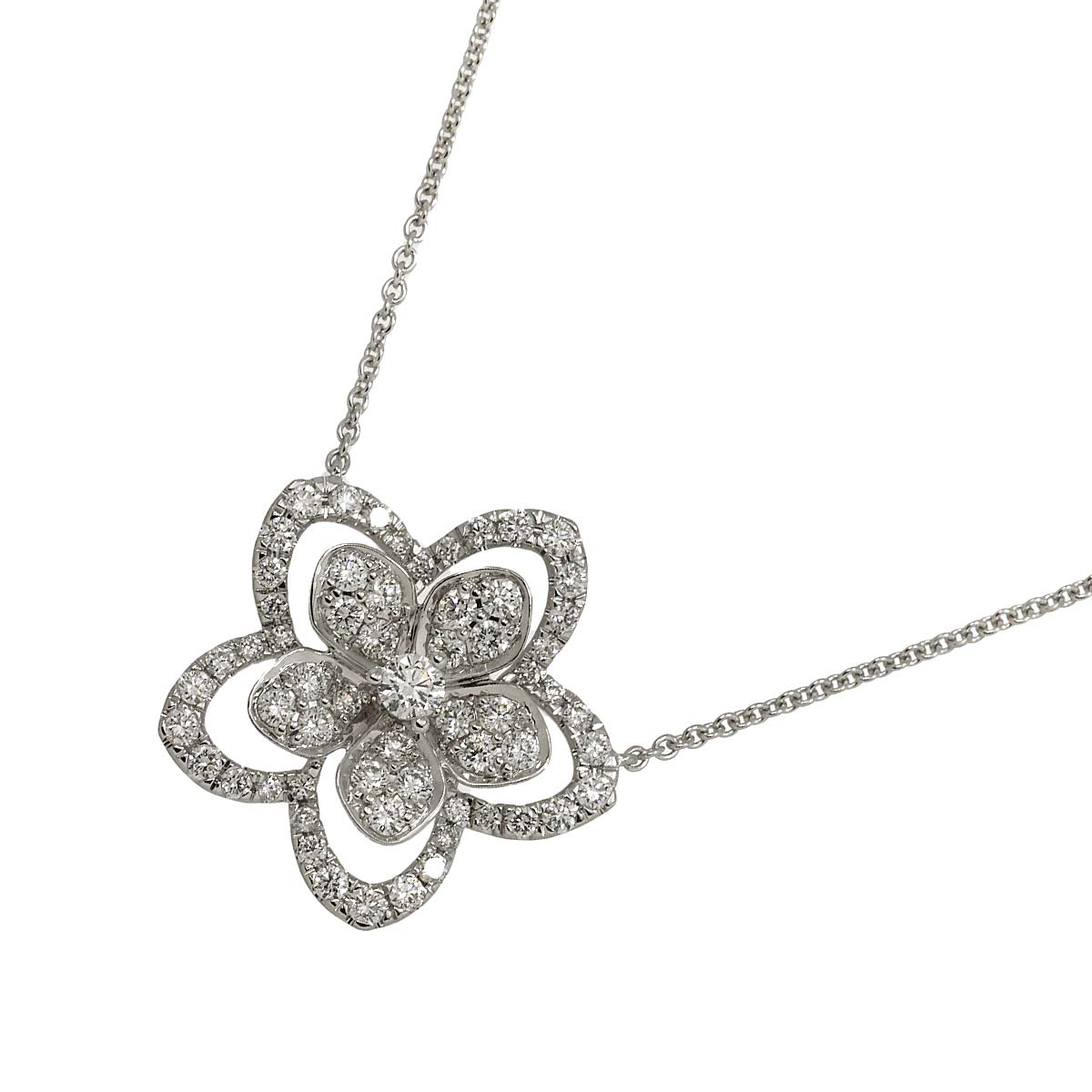 Flower Large Diamond Necklace 18K WG 750