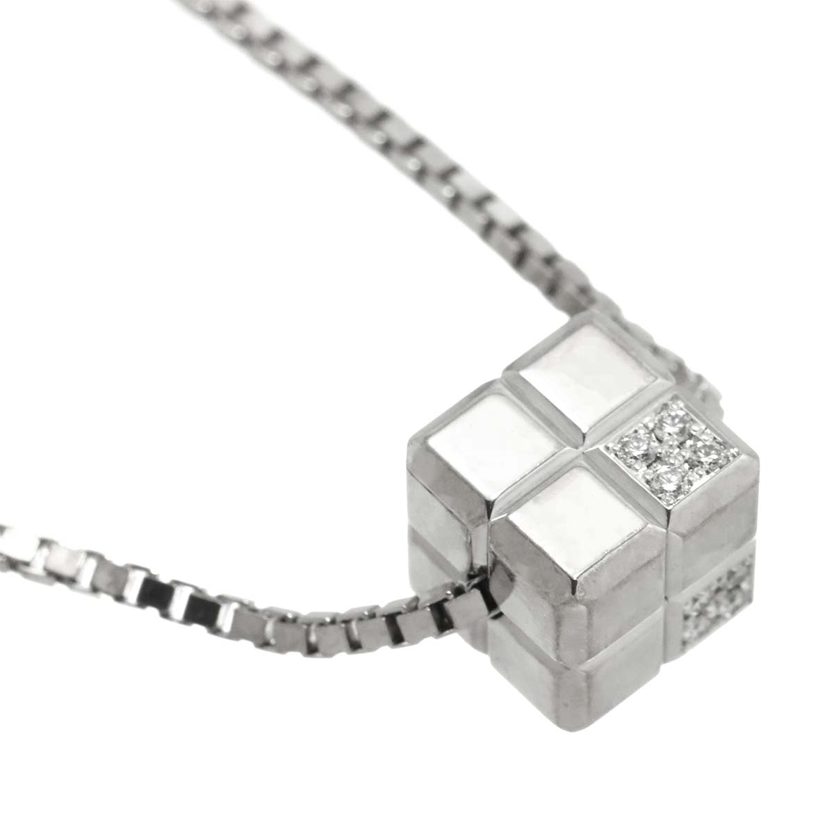 Cube Diamond Necklace 18K White Gold 750