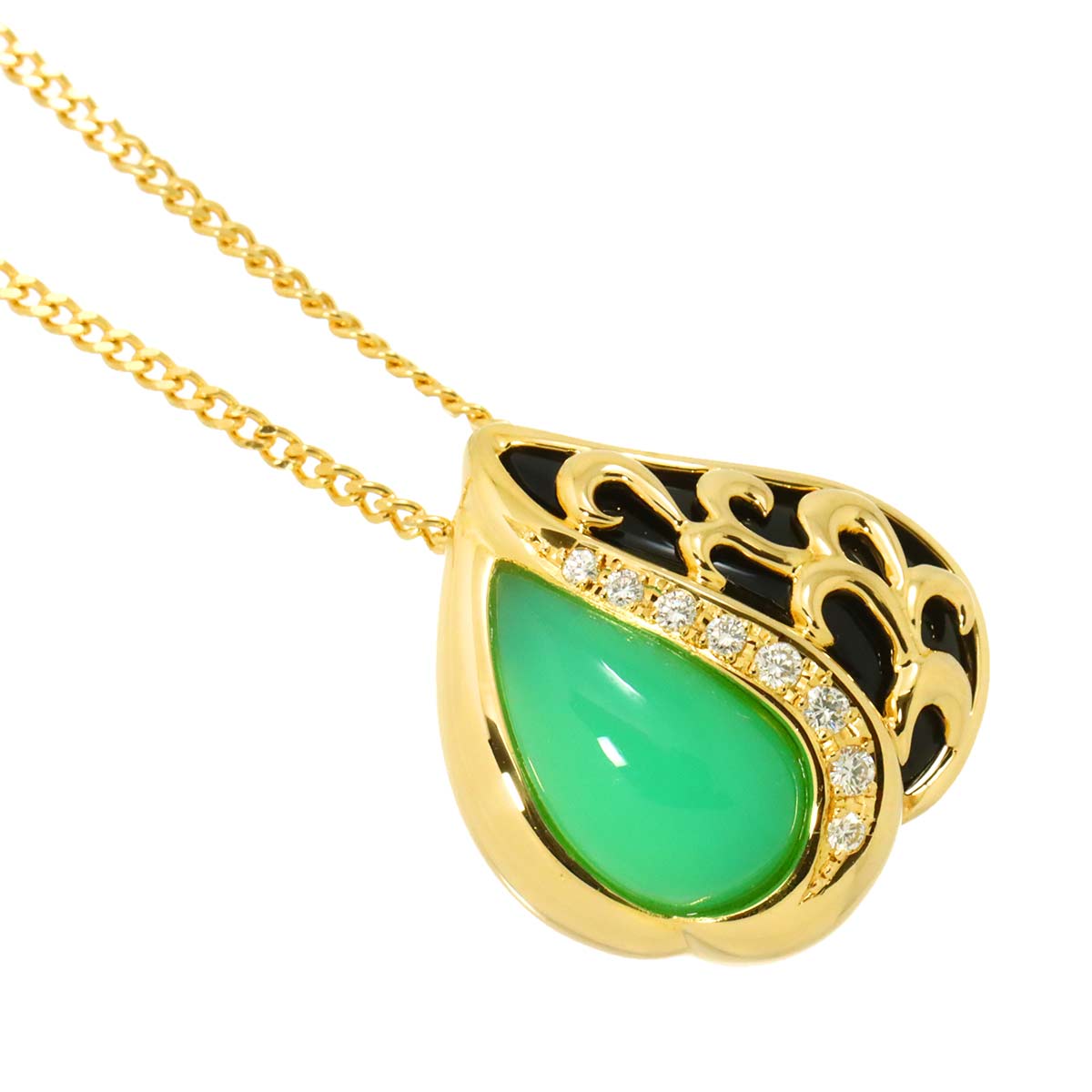 Chrysoprase Onyx Diamond 0.09ct Necklace 18K YG 750